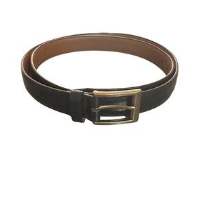 LL Bean Men Black Full Grain Leather Belt Brass‎ Buckle Size 44 Fits 46Made USA